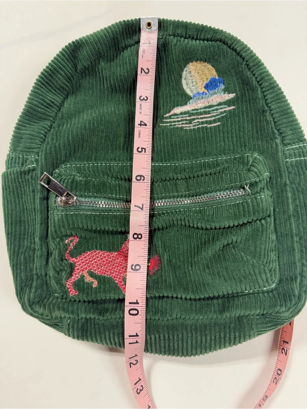 Urban Outfitters Corduroy Mini Backpack Embroidered Cat Celestial Green